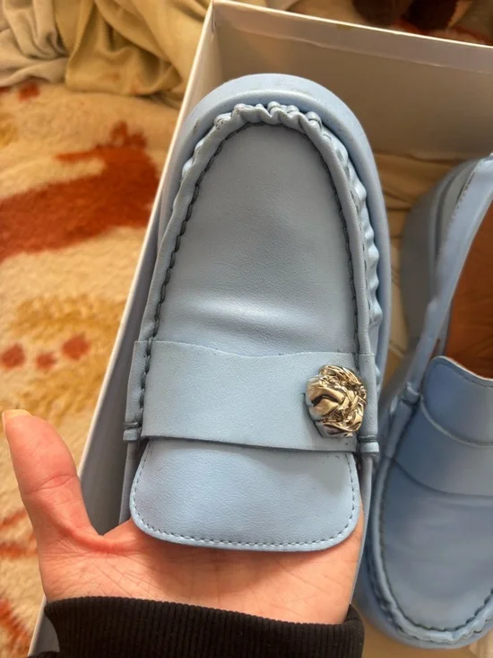 Ganni Powder Blue Leather Slingback Loafers with Silver Accent - Picture 2 of 4